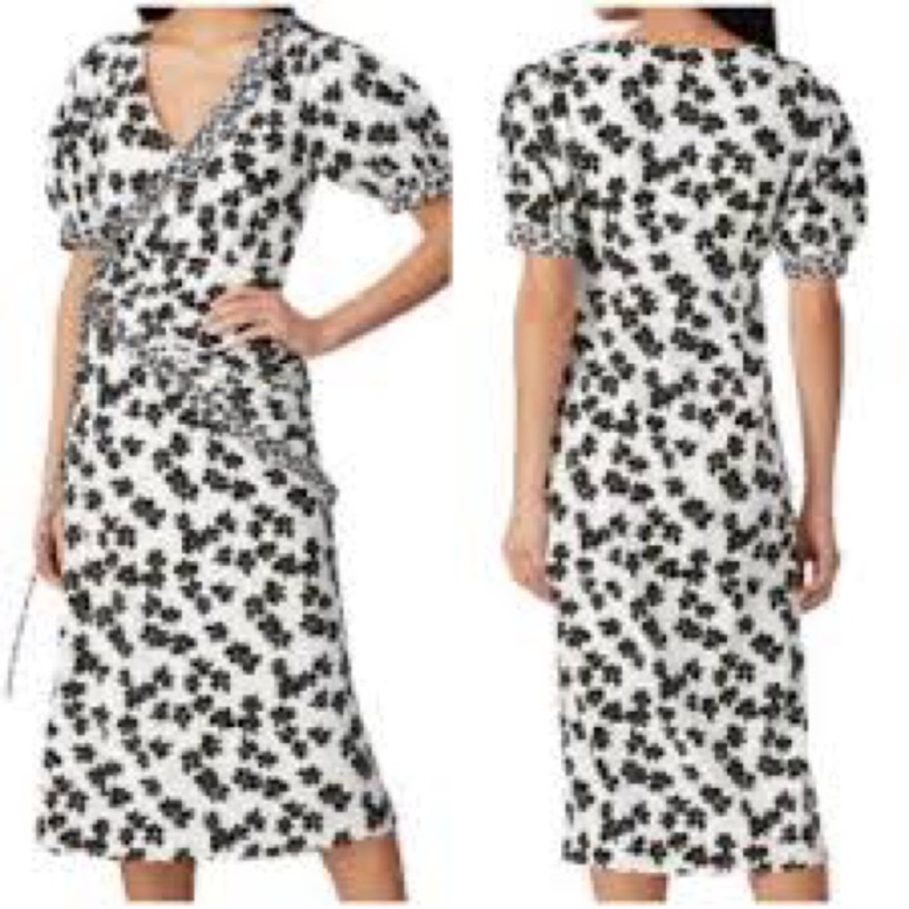 Love, Whit by Whitney Port floral wrap midi dress with puff sleeves